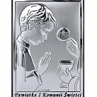 Pamiątka Pierwszej komunii świętej Obrazek srebrny pionowy chłopiec