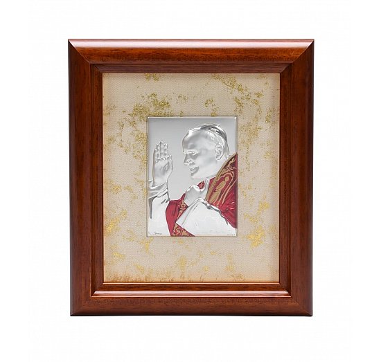 Obrazek srebrny św. Jan Paweł II w drewnianej ramce