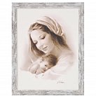 Obraz Matka Boża na białym tle biała przecierana rama