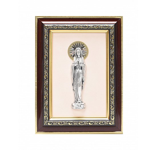 Ramka drewniana z figurką Matki Bożej Różańcowej