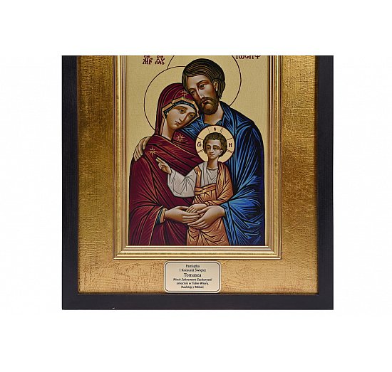 Ikona świętej rodziny z grawerowana plakietką