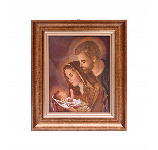 obraz święta rodzina w złotej gładkiej ramie