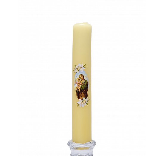 Świeca żółta z naklejką św. Józef mała