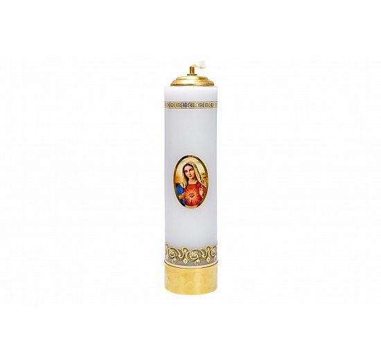 Świeca olejowa biała z naklejką Serce Maryi