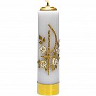 Świeca Olejowa Biała z symbolem Jezusa z ozdobnymi różami